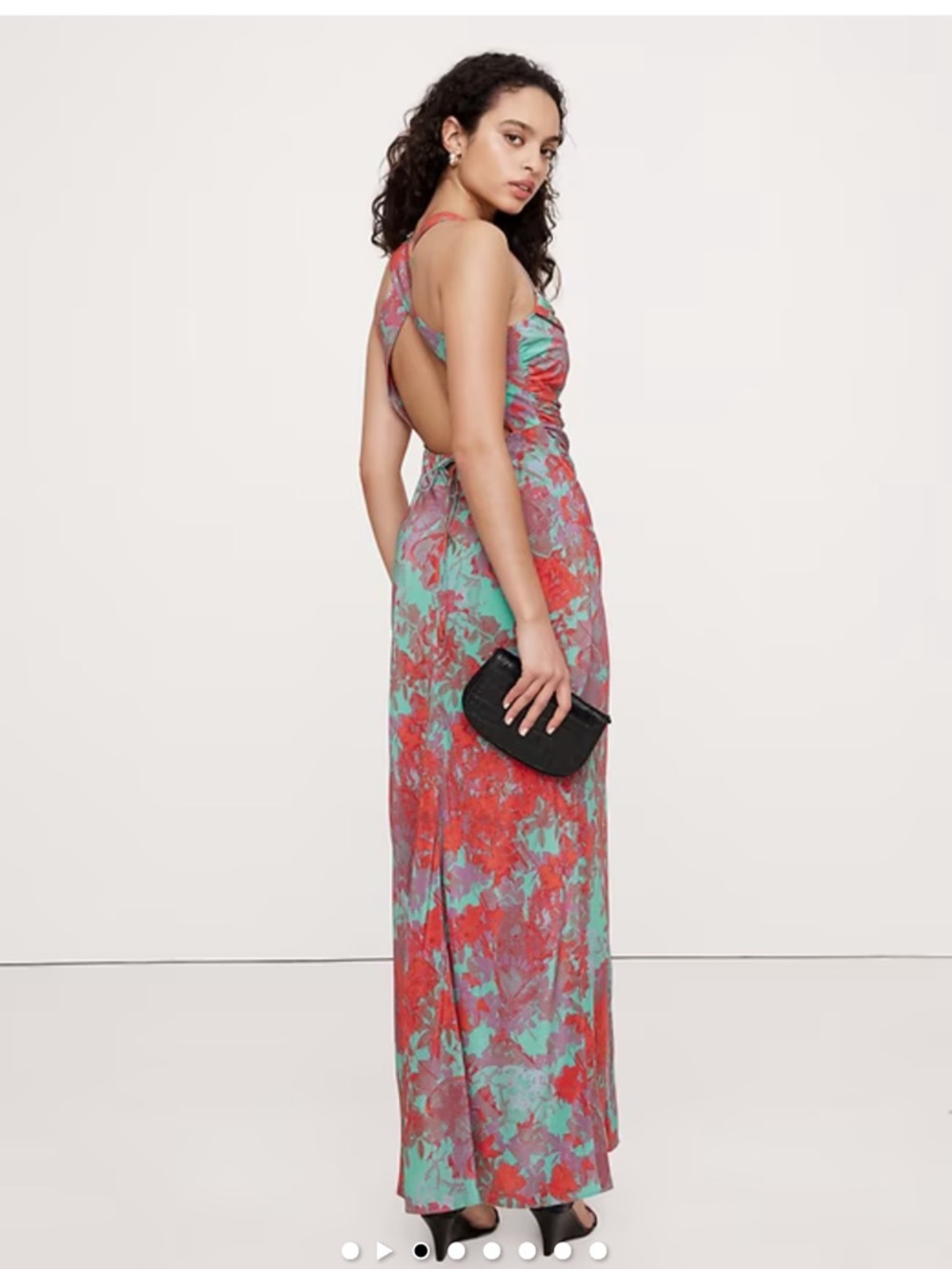 Banana republic NEW 18 Sleeveless Cowl Neck Floral Maxi Dress in Coral and Aqua - Picture 2 of 4